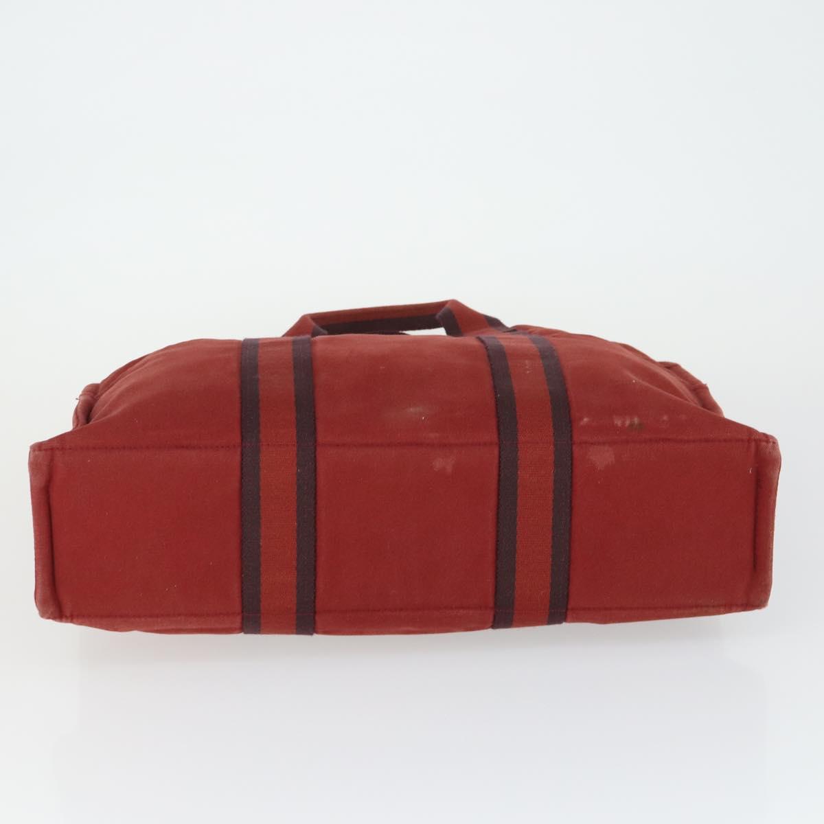 HERMES Fourre Tout Hand Bag Canvas 3 Set Gray Black Red Auth 165128