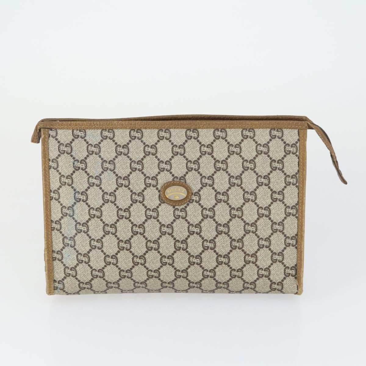 GUCCI GG Plus Supreme Clutch Bag PVC Leather 2 Set Beige Auth 165135