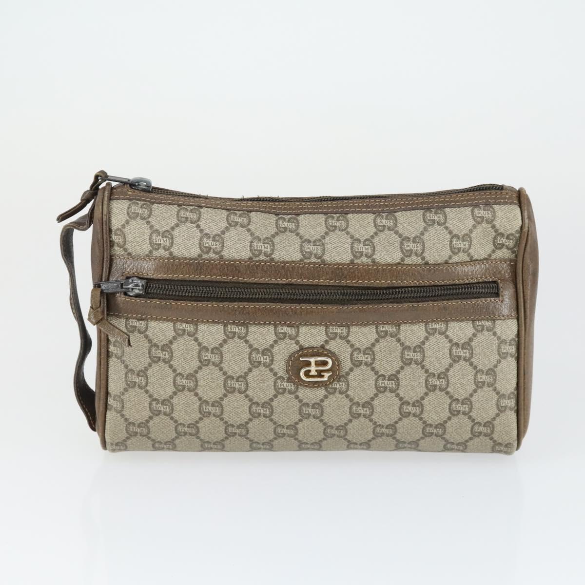 GUCCI GG Plus Supreme Clutch Bag PVC Leather 2 Set Beige Auth 165135