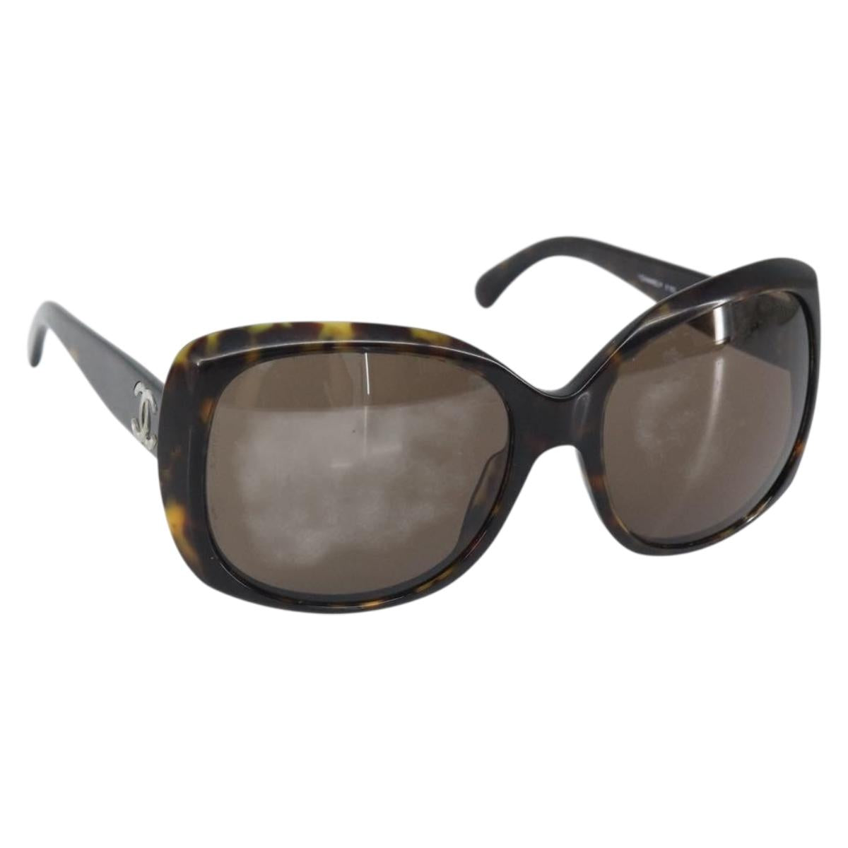 CHANEL Sunglasses plastic Black CC Auth 165138