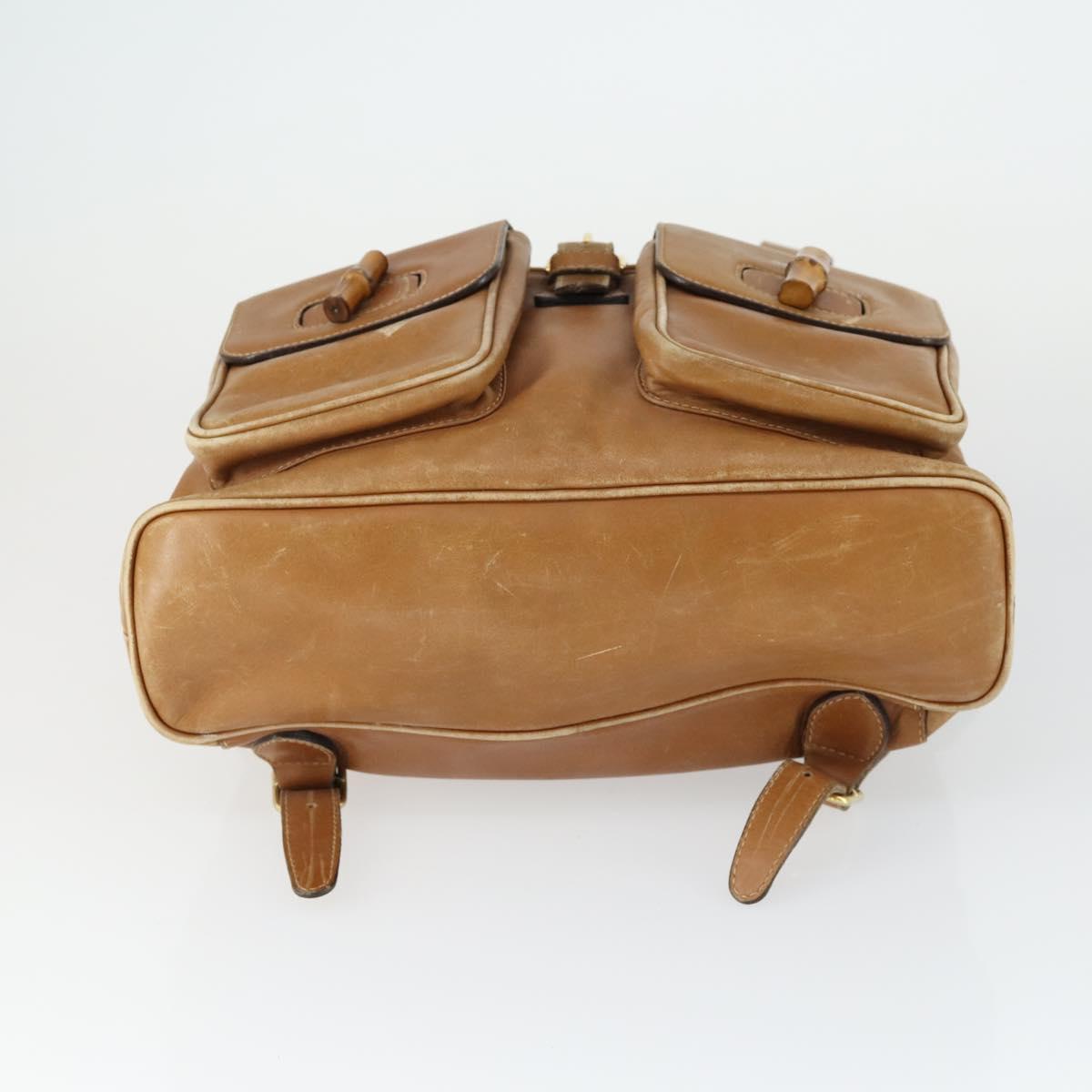 GUCCI Bamboo Backpack Leather Beige Gold 003 2058 0016 Auth 165169