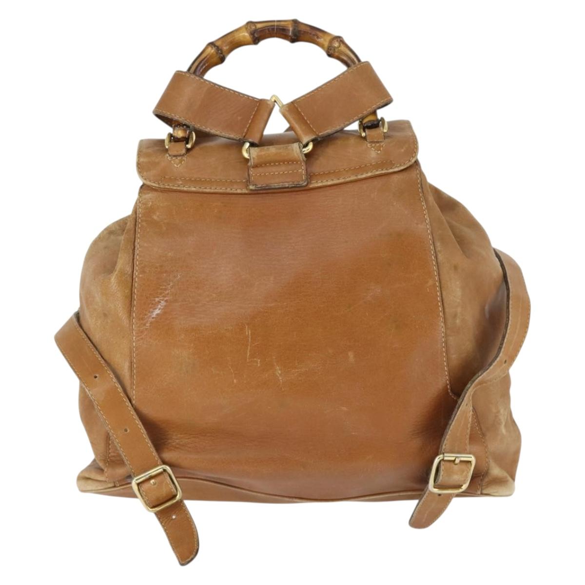 GUCCI Bamboo Backpack Leather Beige Gold 003 2058 0016 Auth 165169