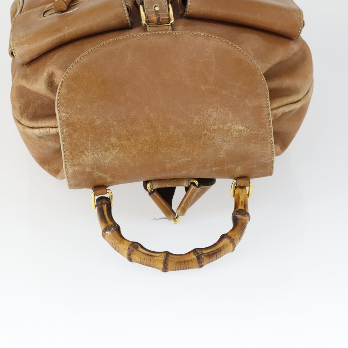 GUCCI Bamboo Backpack Leather Beige Gold 003 2058 0016 Auth 165169