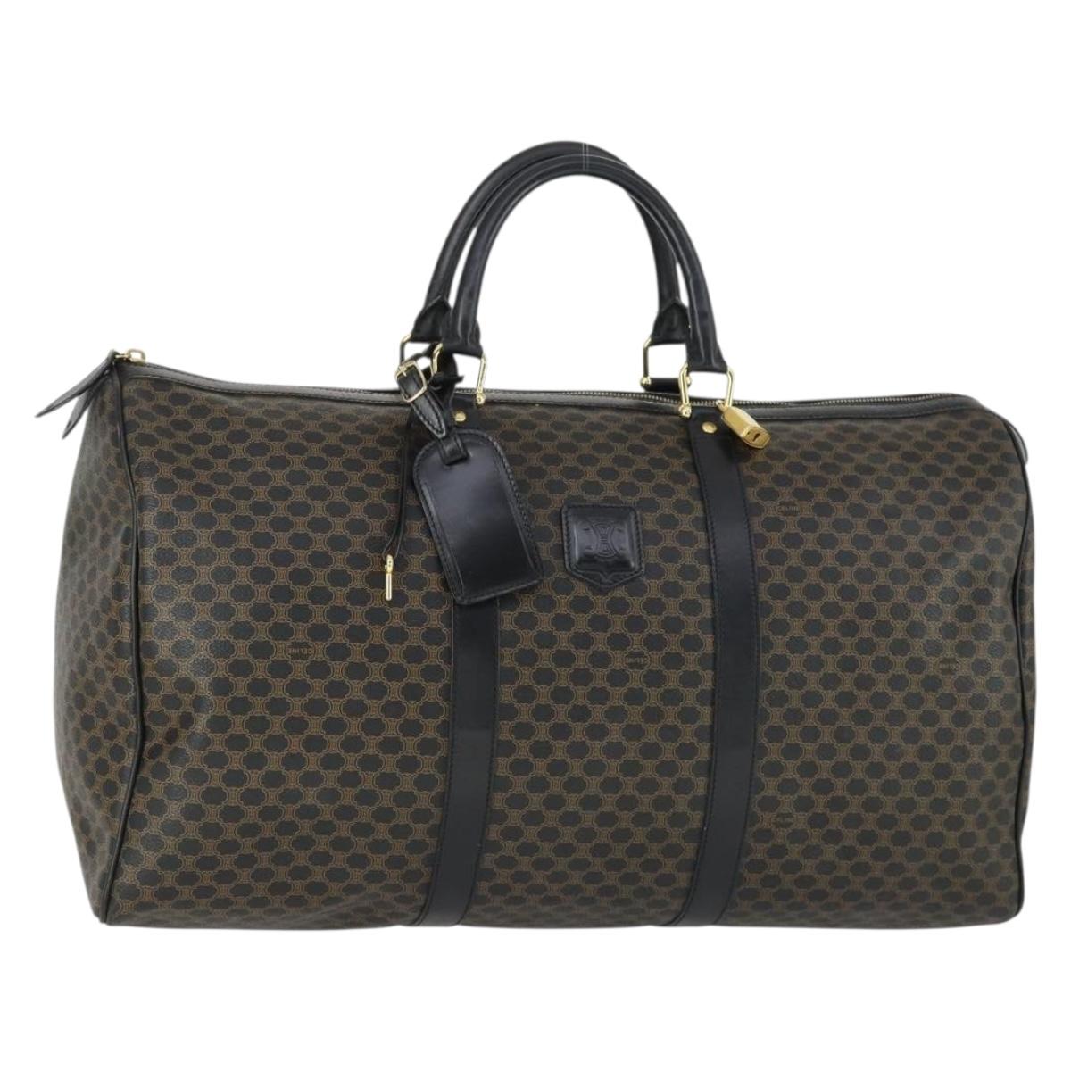 CELINE Macadam Canvas Boston Bag PVC Black Gold Auth 165170