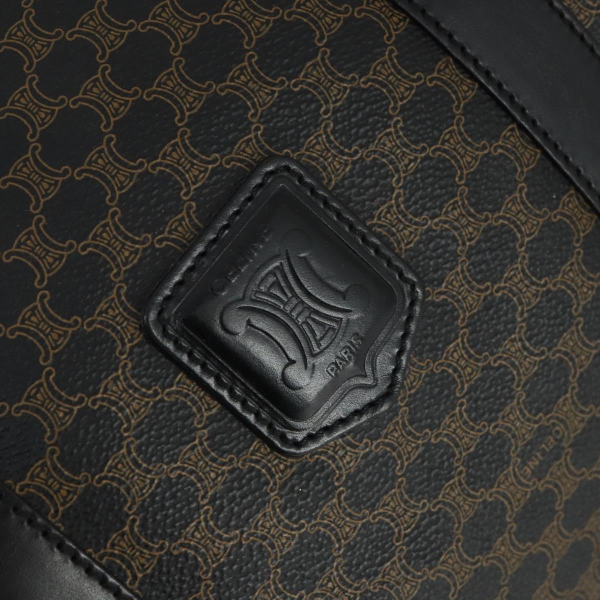 CELINE Macadam Canvas Boston Bag PVC Black Gold Auth 165170