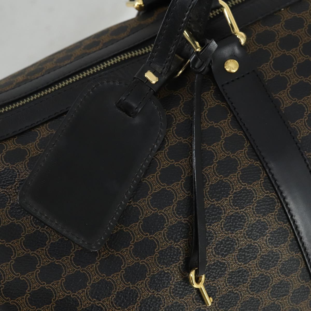 CELINE Macadam Canvas Boston Bag PVC Black Gold Auth 165170