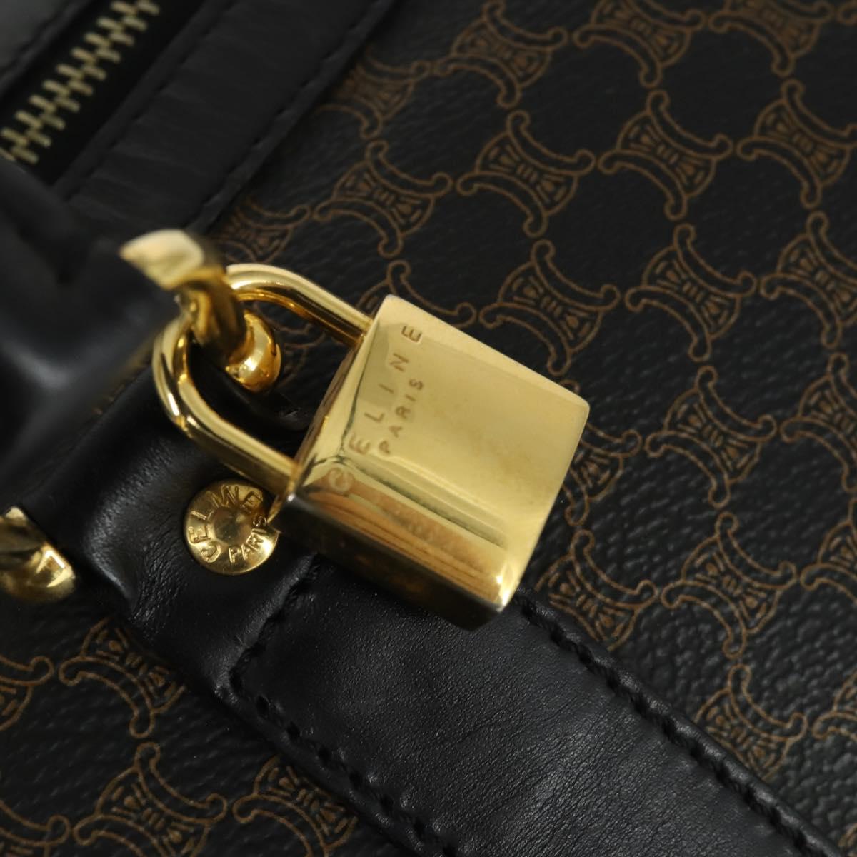 CELINE Macadam Canvas Boston Bag PVC Black Gold Auth 165170