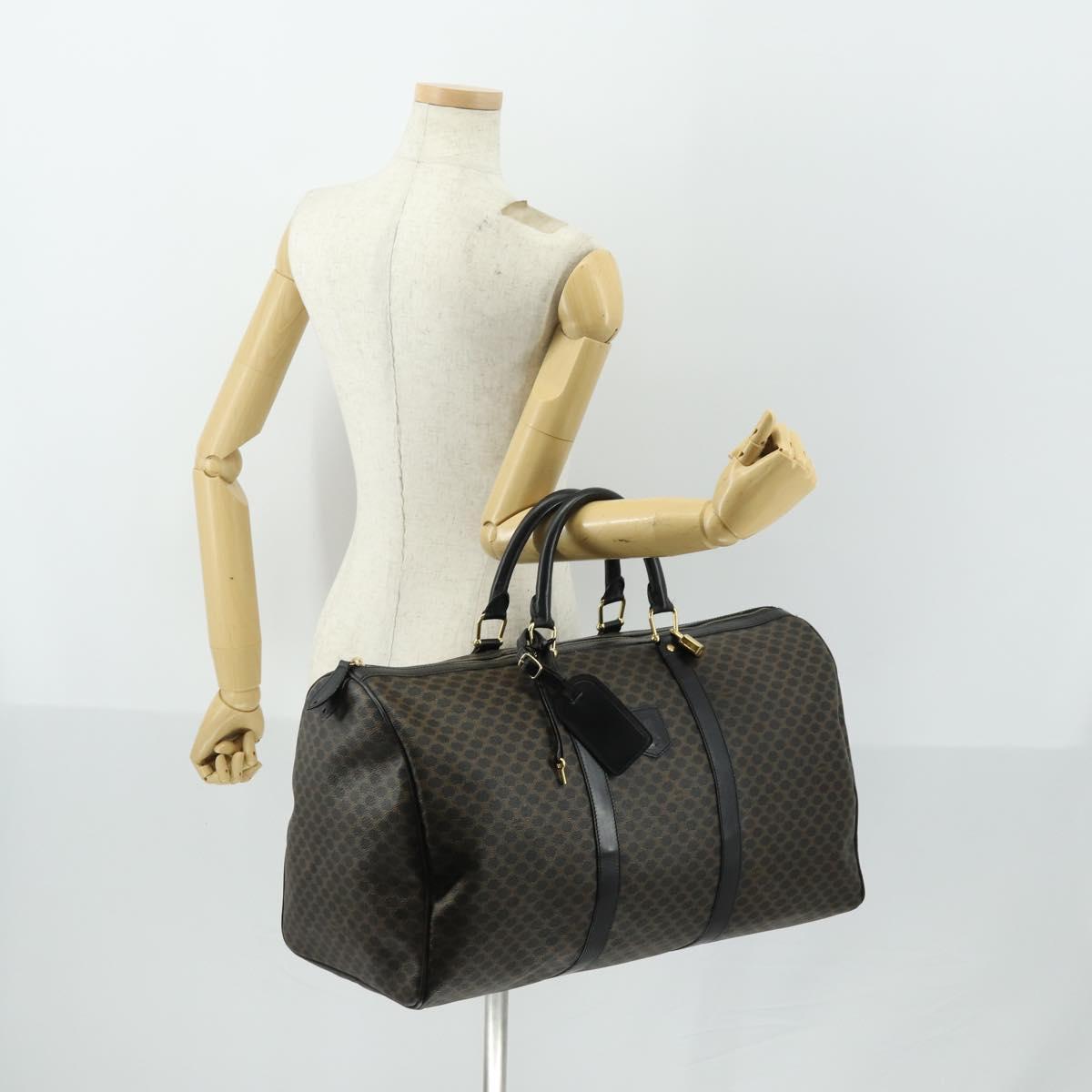 CELINE Macadam Canvas Boston Bag PVC Black Gold Auth 165170