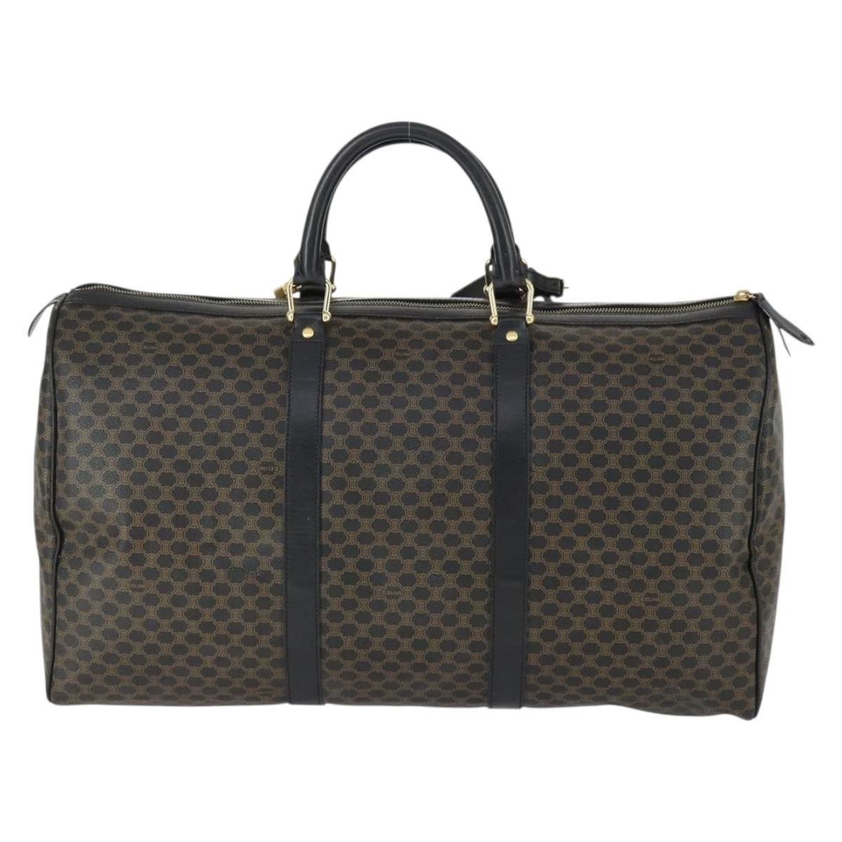 CELINE Macadam Canvas Boston Bag PVC Black Gold Auth 165170