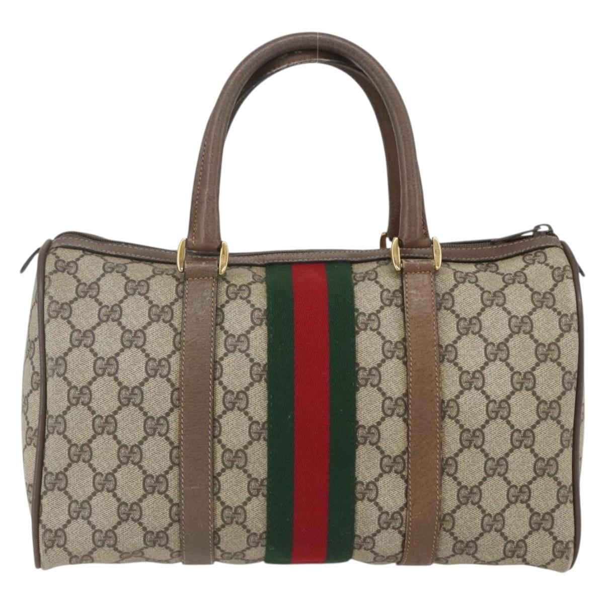 GUCCI GG Supreme Web Sherry Line Boston Bag PVC Beige Gold 39 02 007 Auth 165177