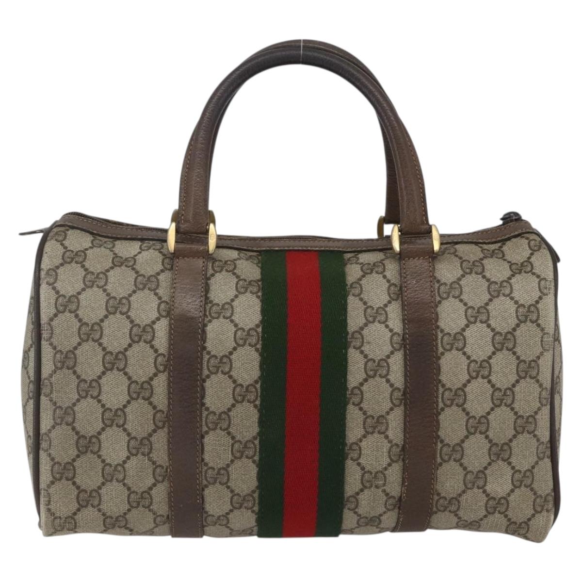 GUCCI GG Supreme Web Sherry Line Bag PVC Beige Gold 58 02 007 Auth 165180