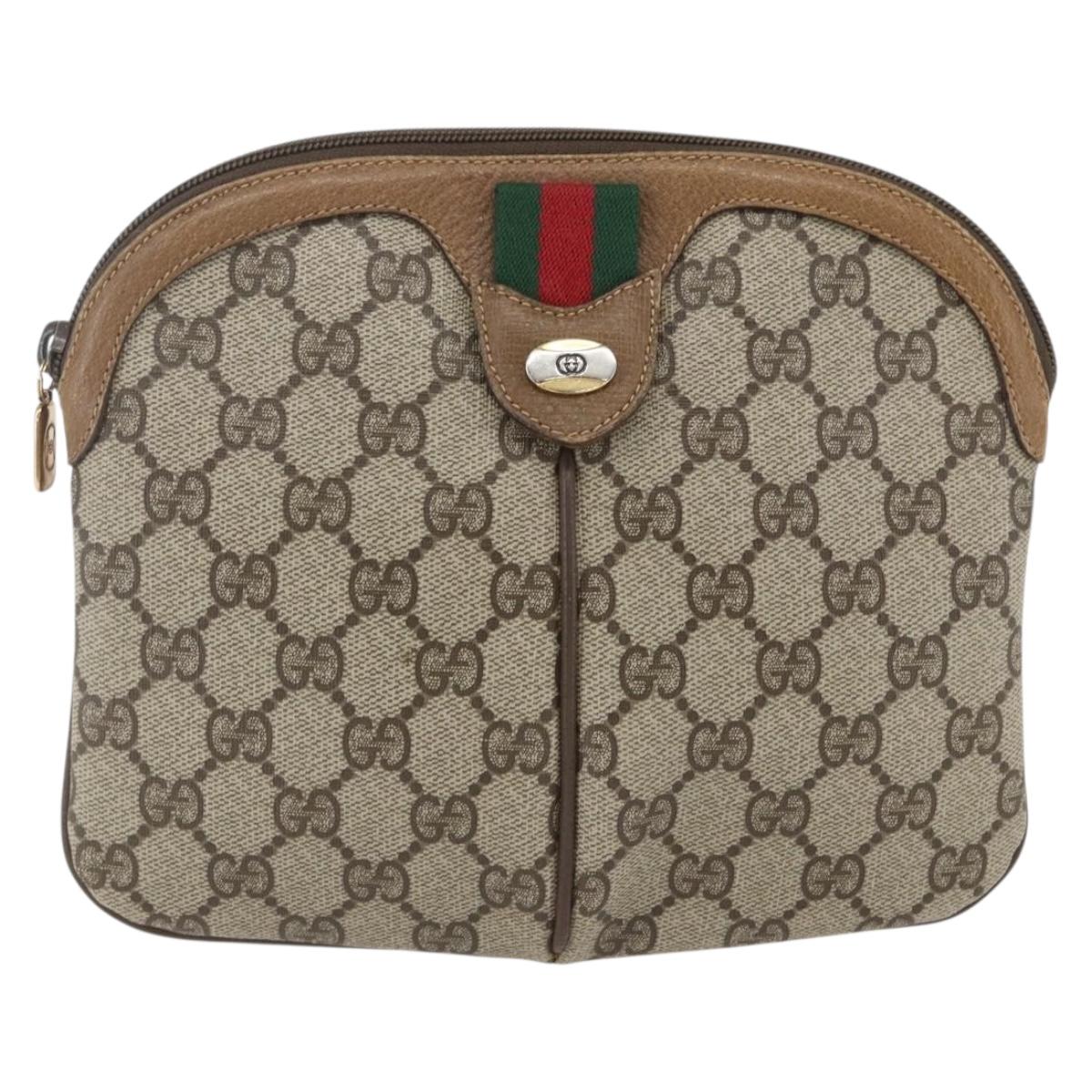 GUCCI GG Supreme Web Sherry Line Bag PVC Beige Gold 98 02 047 Auth 165184