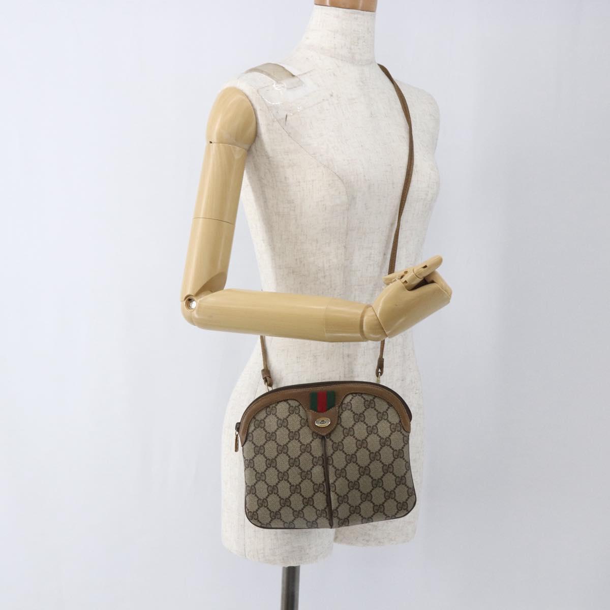 GUCCI GG Supreme Web Sherry Line Bag PVC Beige Gold 98 02 047 Auth 165184