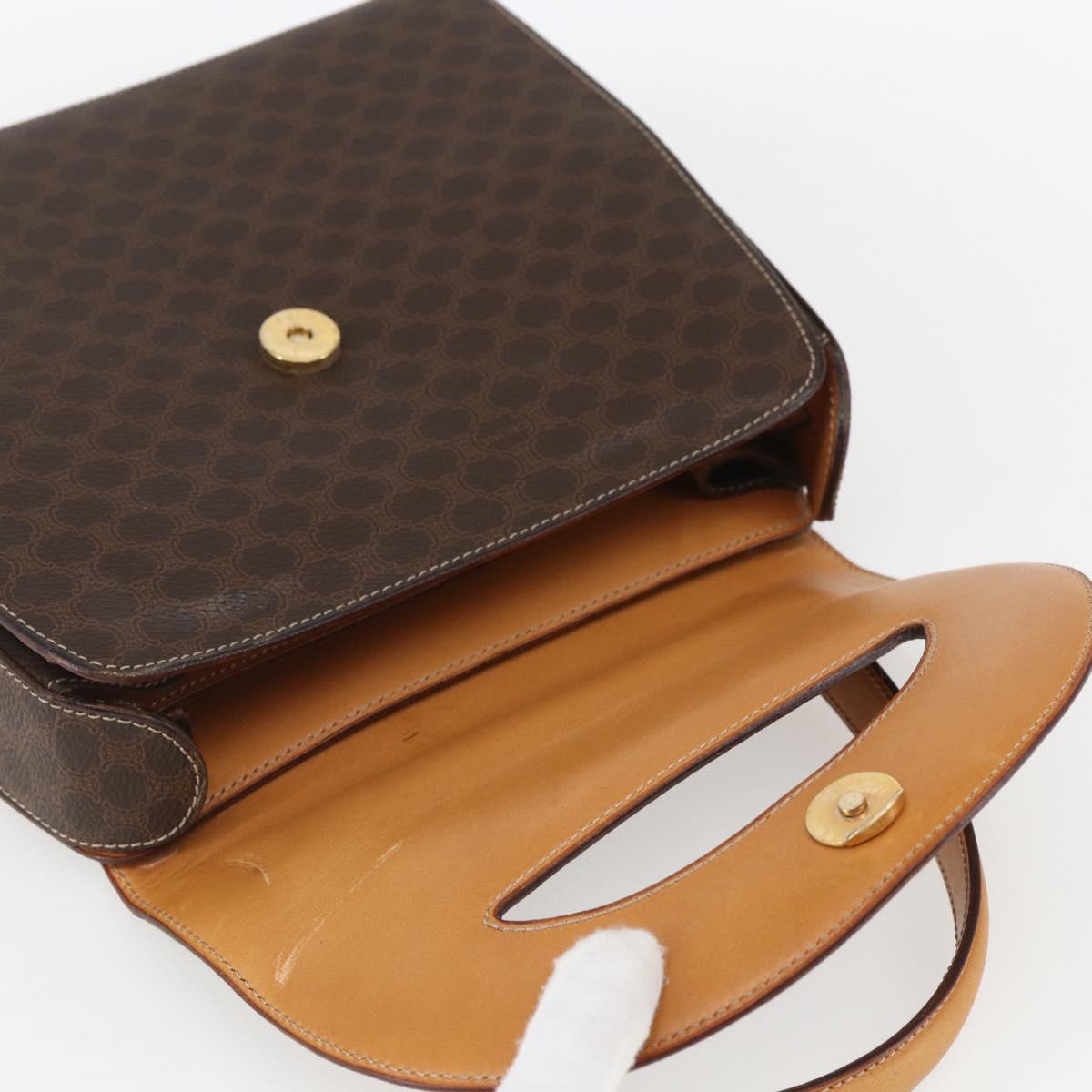 CELINE Macadam Canvas Hand Bag PVC Leather Brown Gold Auth 165186