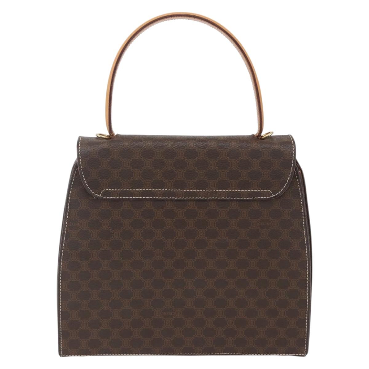 CELINE Macadam Canvas Hand Bag PVC Leather Brown Gold Auth 165186