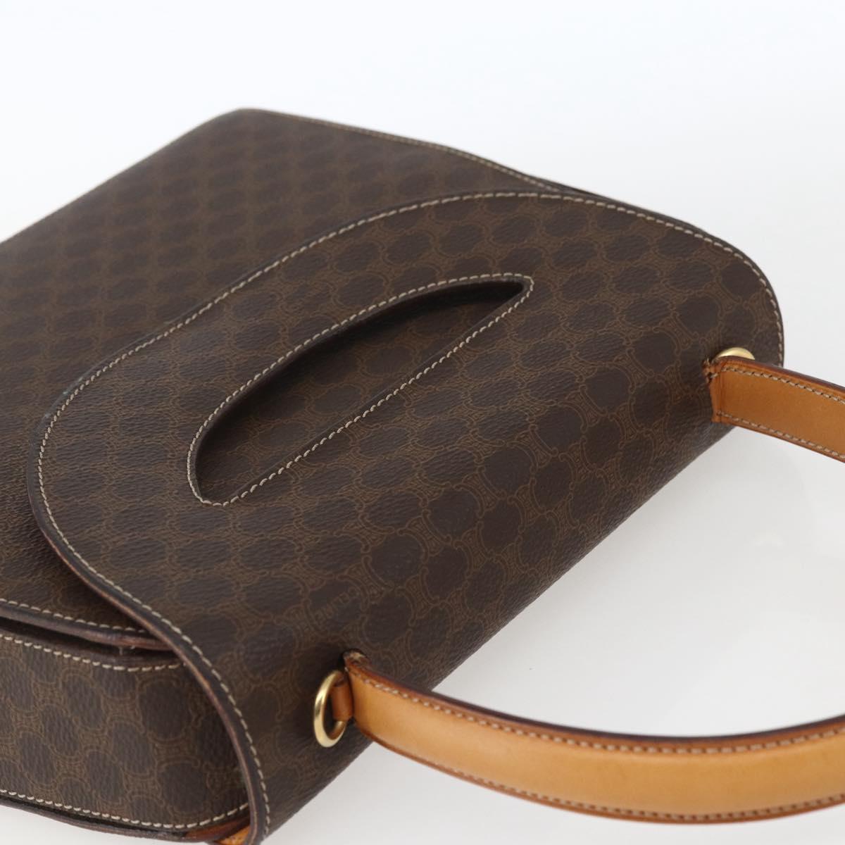 CELINE Macadam Canvas Hand Bag PVC Leather Brown Gold Auth 165186