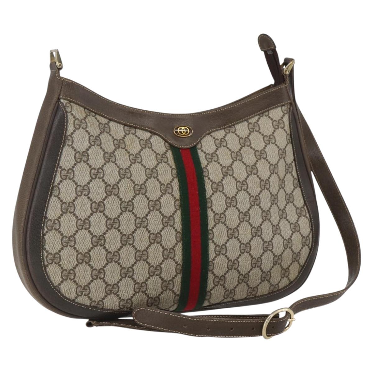 GUCCI GG Supreme Web Sherry Line Bag PVC Beige Gold 72 001 4467 Auth 165194