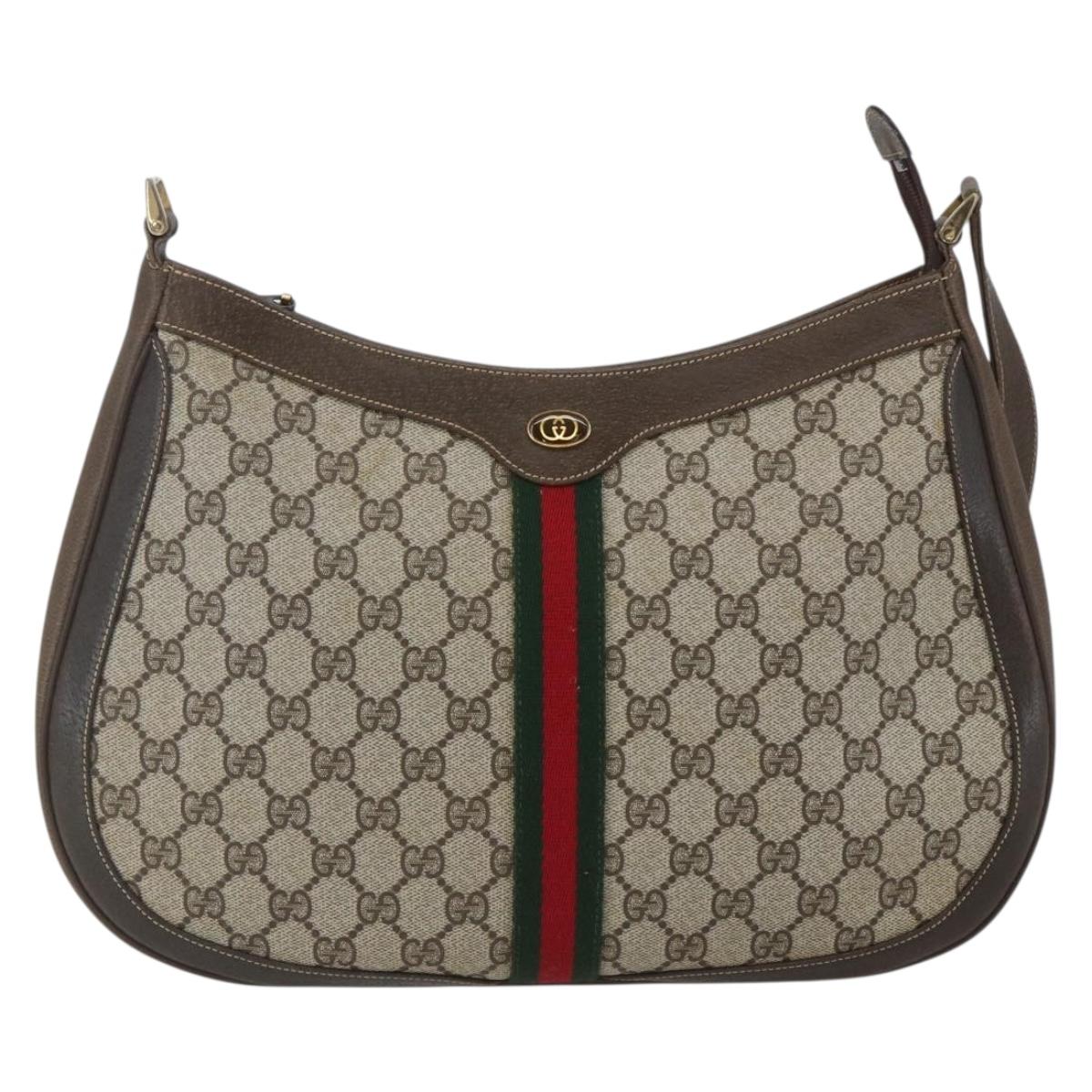 GUCCI GG Supreme Web Sherry Line Bag PVC Beige Gold 72 001 4467 Auth 165194