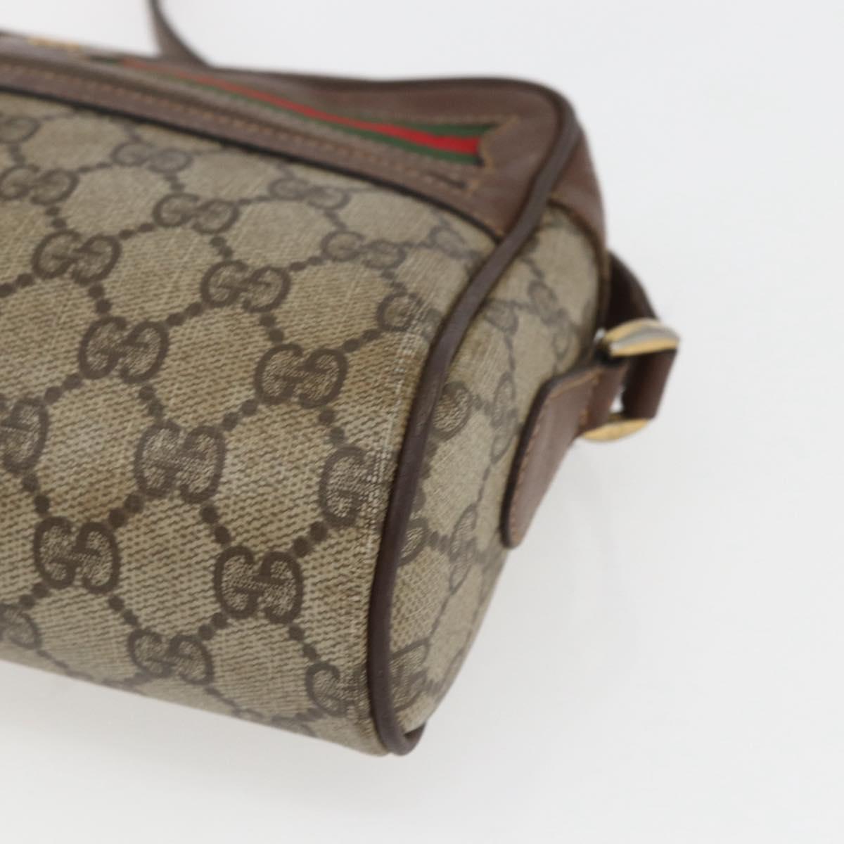 GUCCI GG Supreme Web Sherry Line Bag PVC Beige Gold 001 56 6655 Auth 165195
