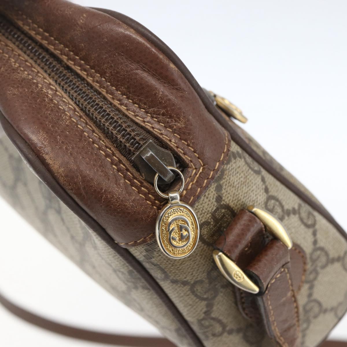 GUCCI GG Supreme Web Sherry Line Bag PVC Beige Gold 001 56 6655 Auth 165195