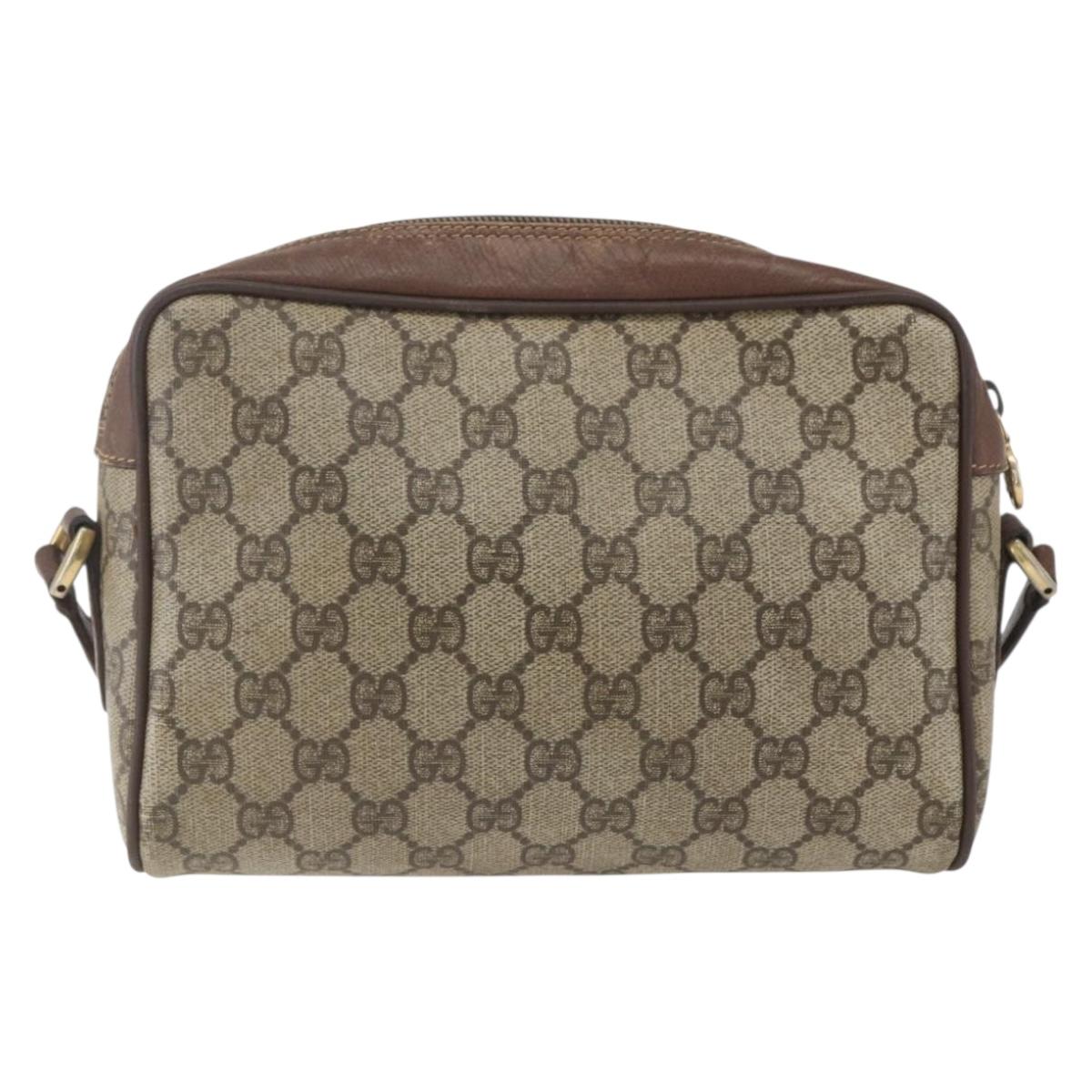 GUCCI GG Supreme Web Sherry Line Bag PVC Beige Gold 001 56 6655 Auth 165195