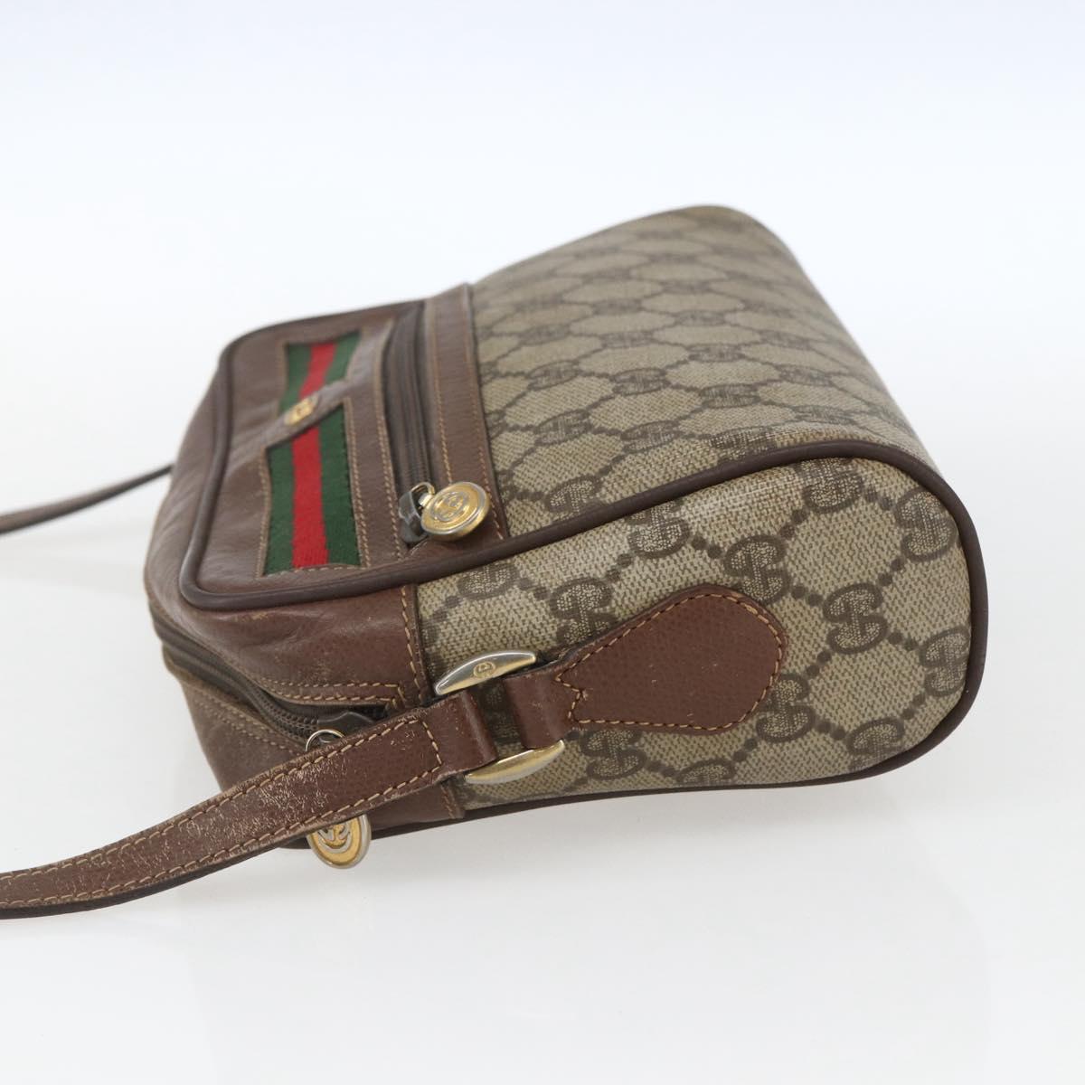 GUCCI GG Supreme Web Sherry Line Bag PVC Beige Gold 001 56 6655 Auth 165195