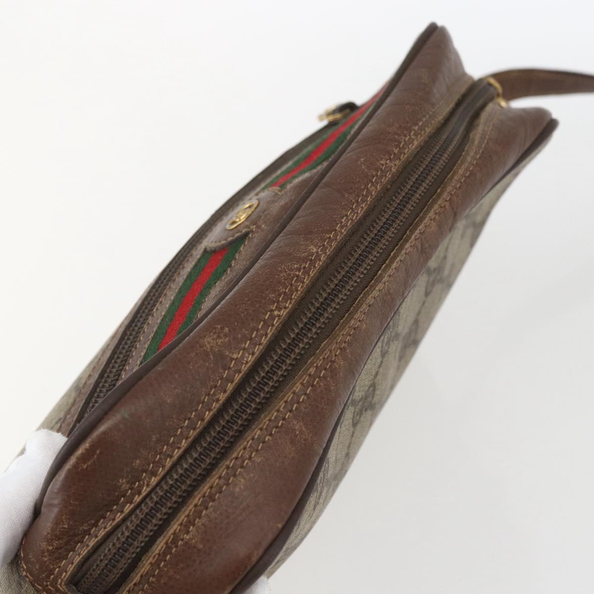 GUCCI GG Supreme Web Sherry Line Bag PVC Beige Gold 001 56 6655 Auth 165195