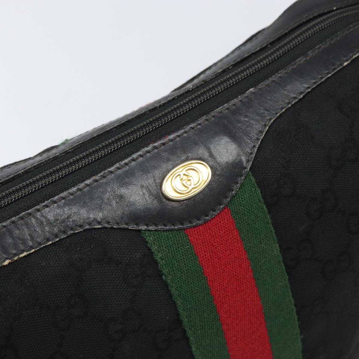 GUCCI GG Canvas Web Sherry Line Shoulder Bag Black Gold 010 378 Auth 165196