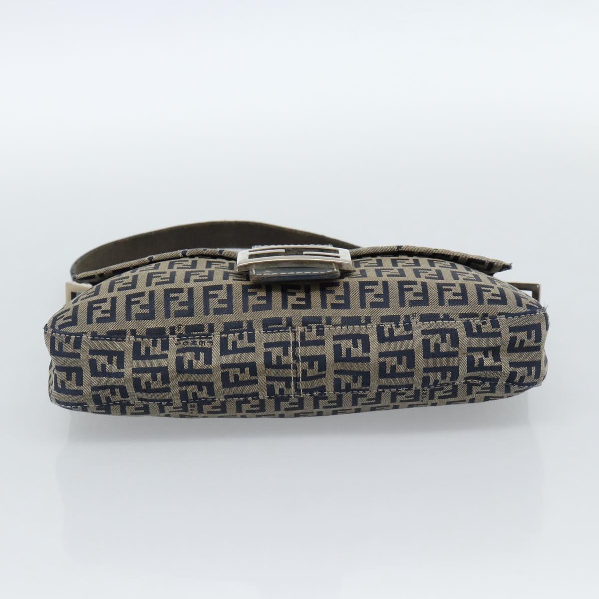 FENDI Zucchino Canvas Mamma Baguette Shoulder Bag Navy Silver Auth 165203