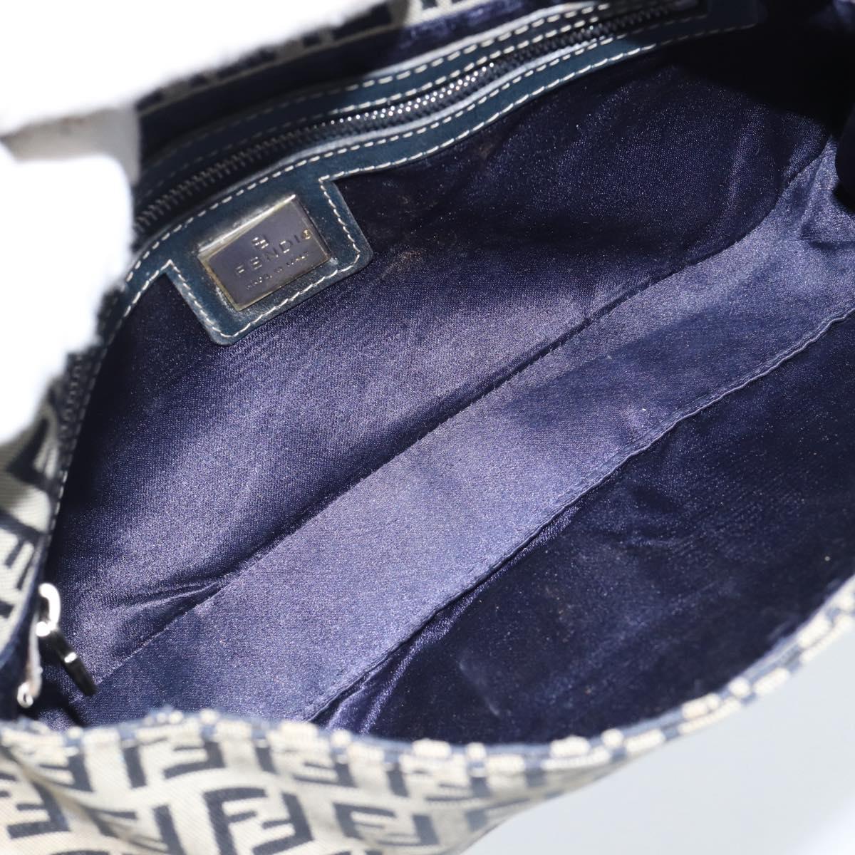 FENDI Zucchino Canvas Mamma Baguette Shoulder Bag Navy Silver Auth 165203