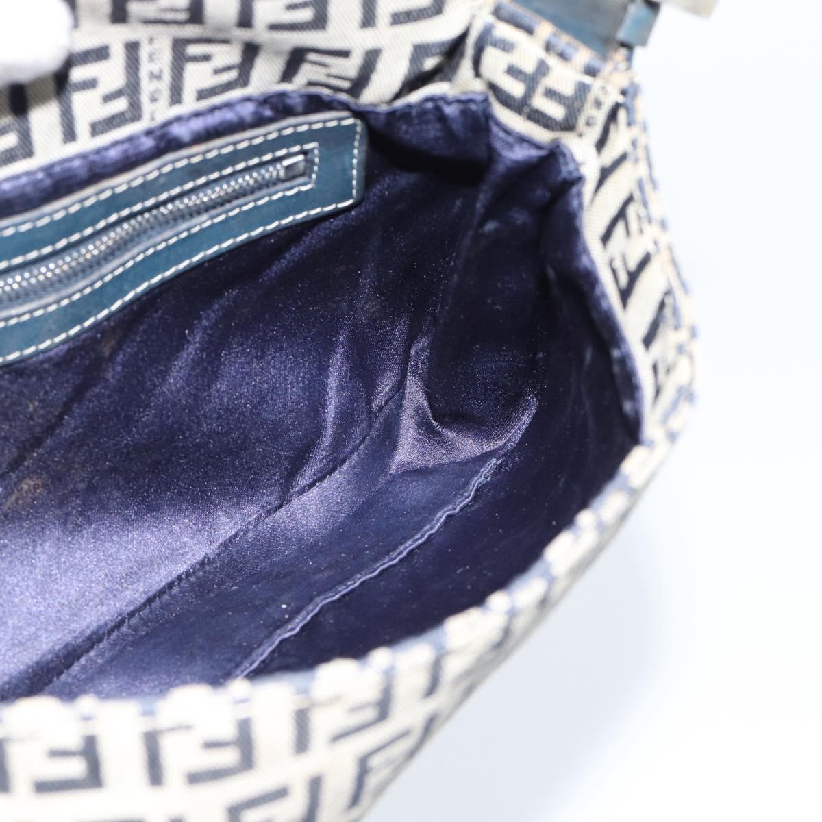 FENDI Zucchino Canvas Mamma Baguette Shoulder Bag Navy Silver Auth 165203