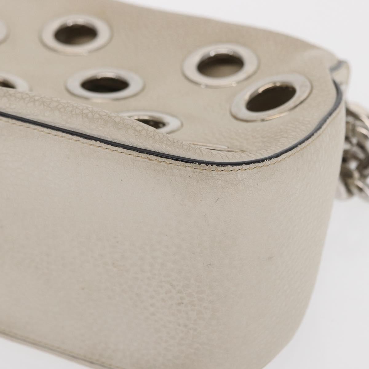 PRADA Grommet Punching Chain Hand Bag Leather Ivory Silver Auth 165205