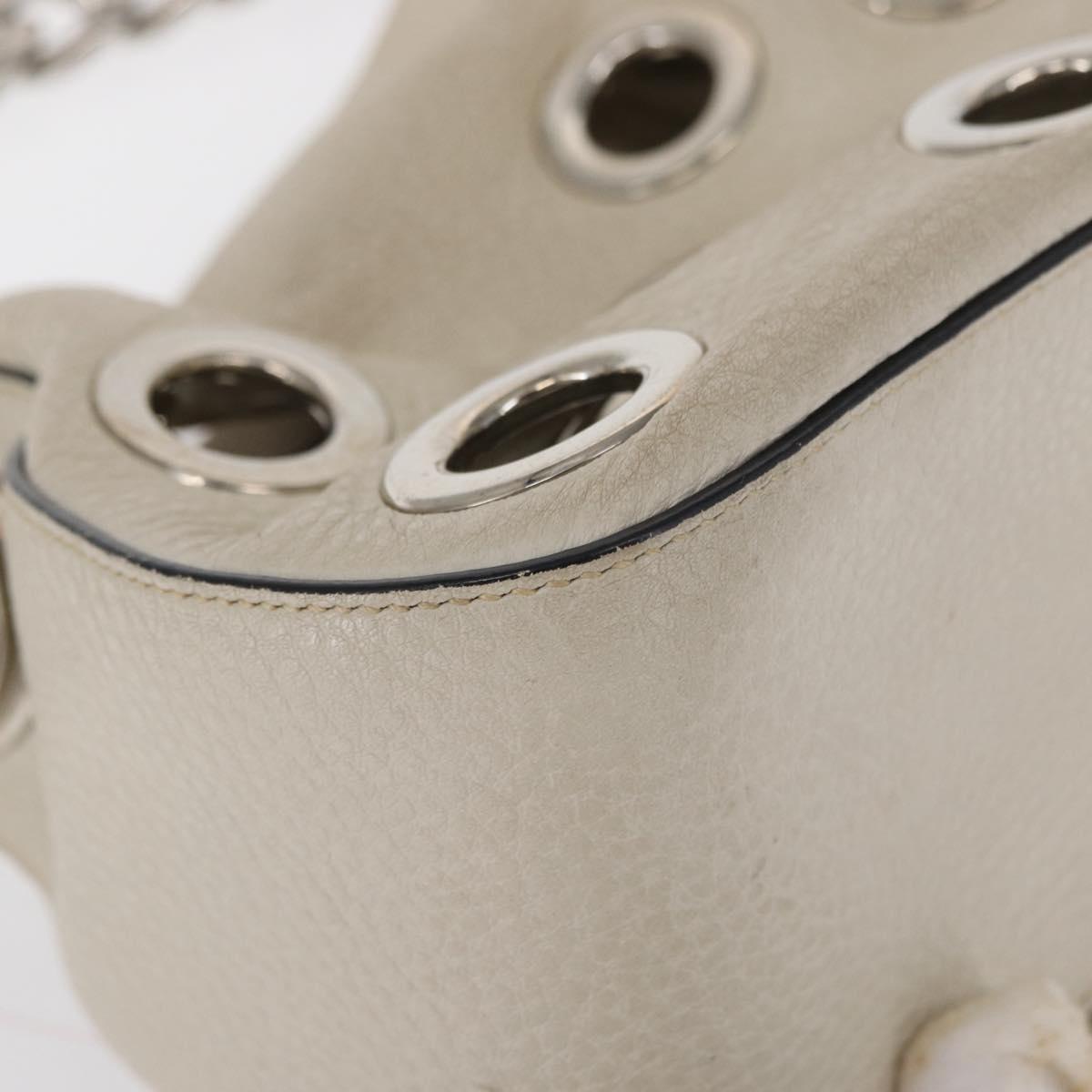 PRADA Grommet Punching Chain Hand Bag Leather Ivory Silver Auth 165205