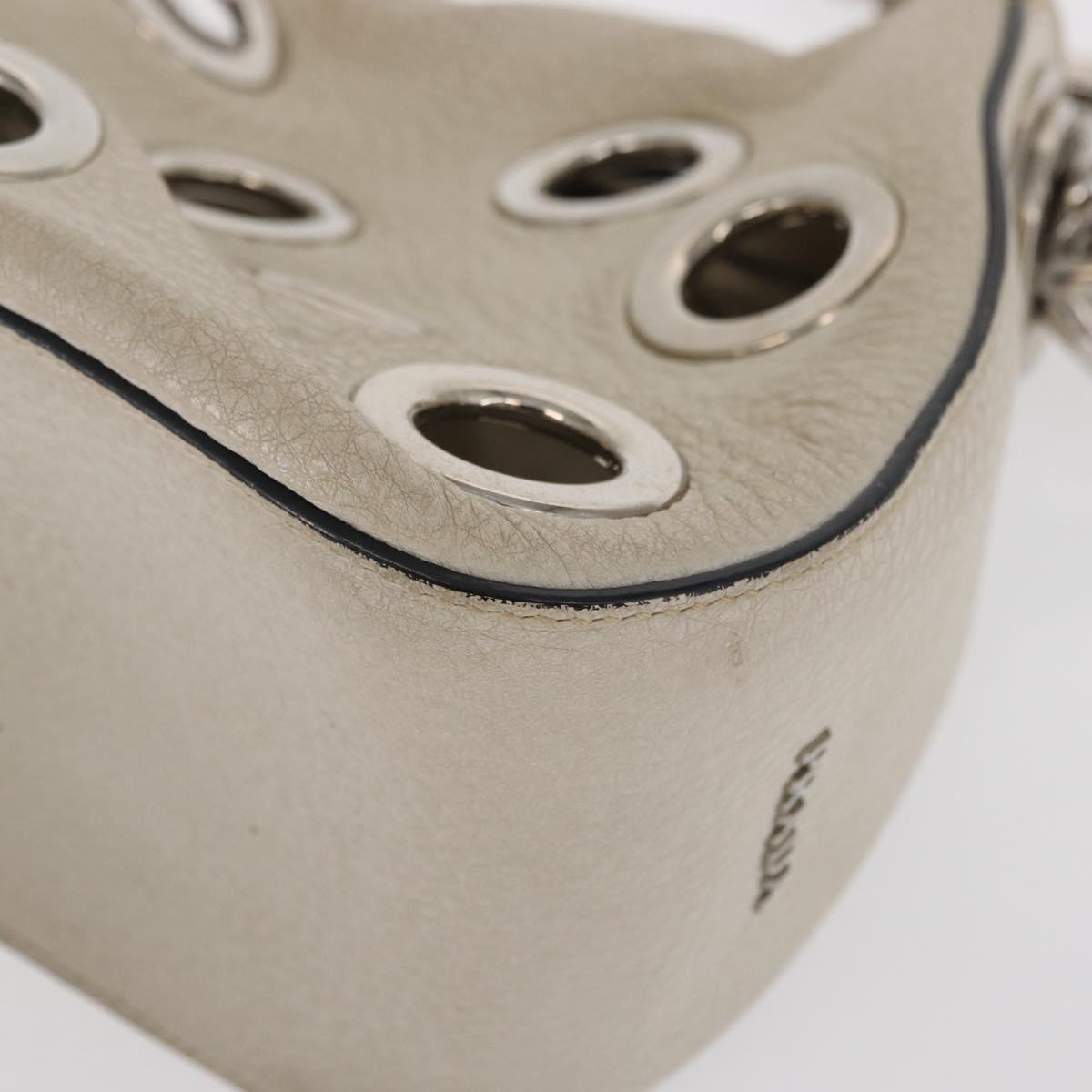 PRADA Grommet Punching Chain Hand Bag Leather Ivory Silver Auth 165205