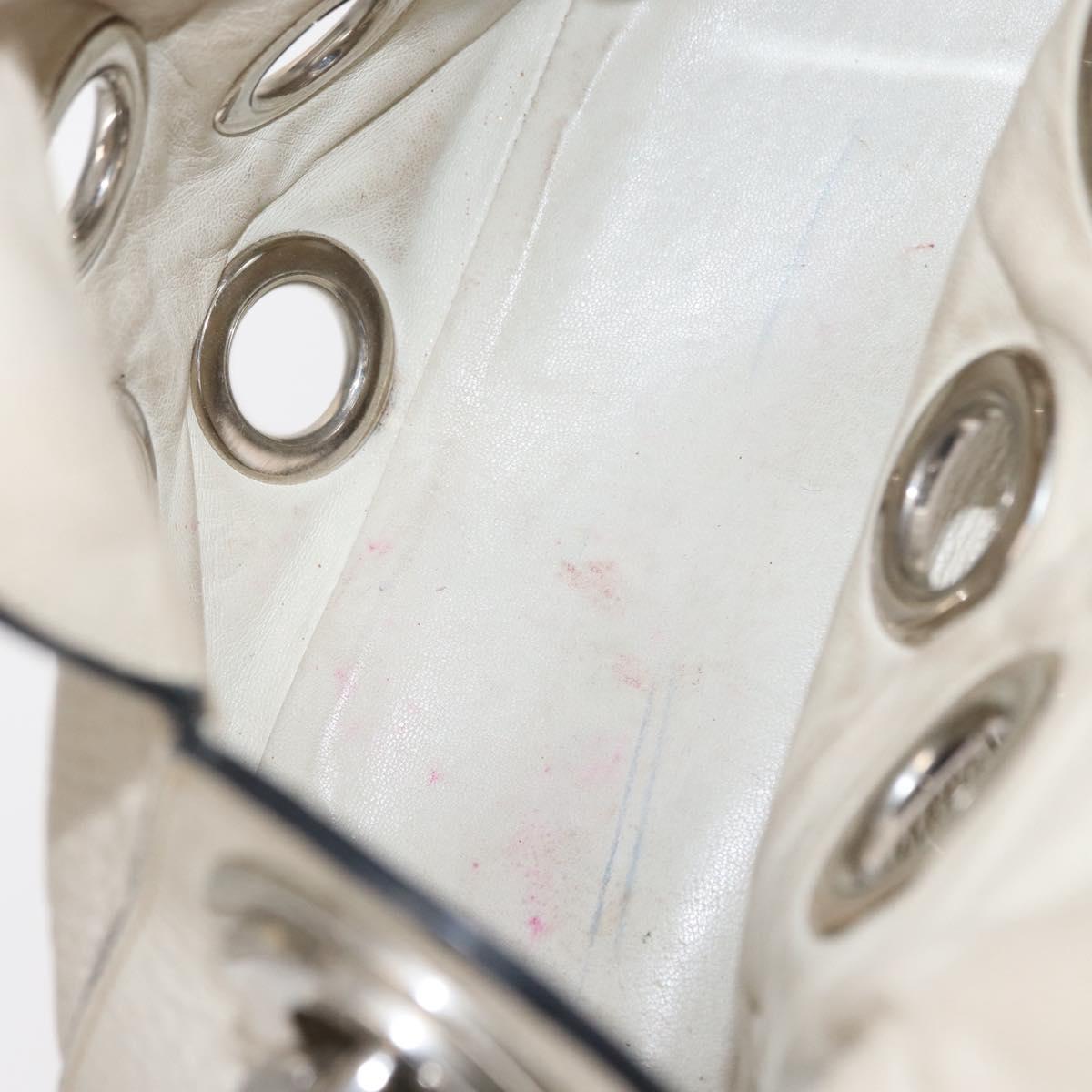 PRADA Grommet Punching Chain Hand Bag Leather Ivory Silver Auth 165205