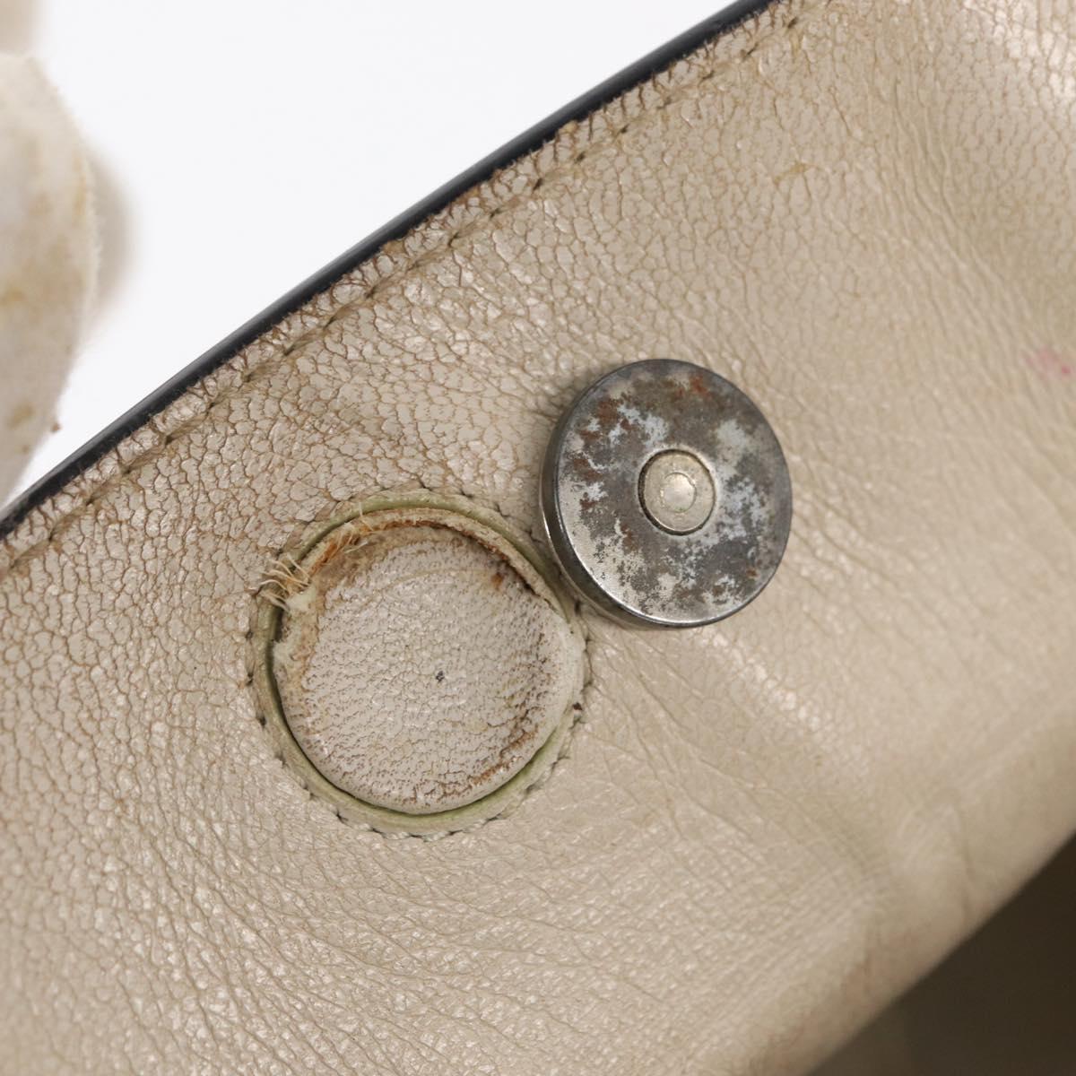 PRADA Grommet Punching Chain Hand Bag Leather Ivory Silver Auth 165205