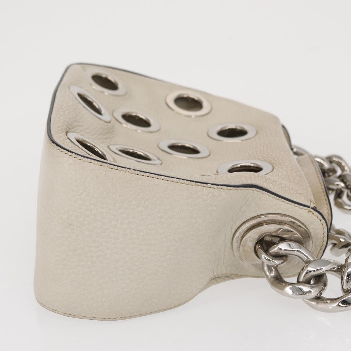 PRADA Grommet Punching Chain Hand Bag Leather Ivory Silver Auth 165205