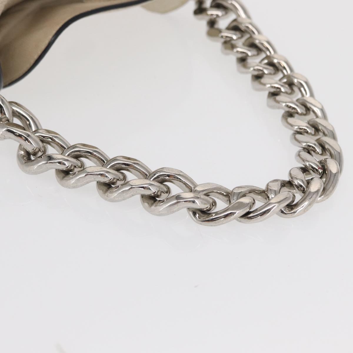 PRADA Grommet Punching Chain Hand Bag Leather Ivory Silver Auth 165205