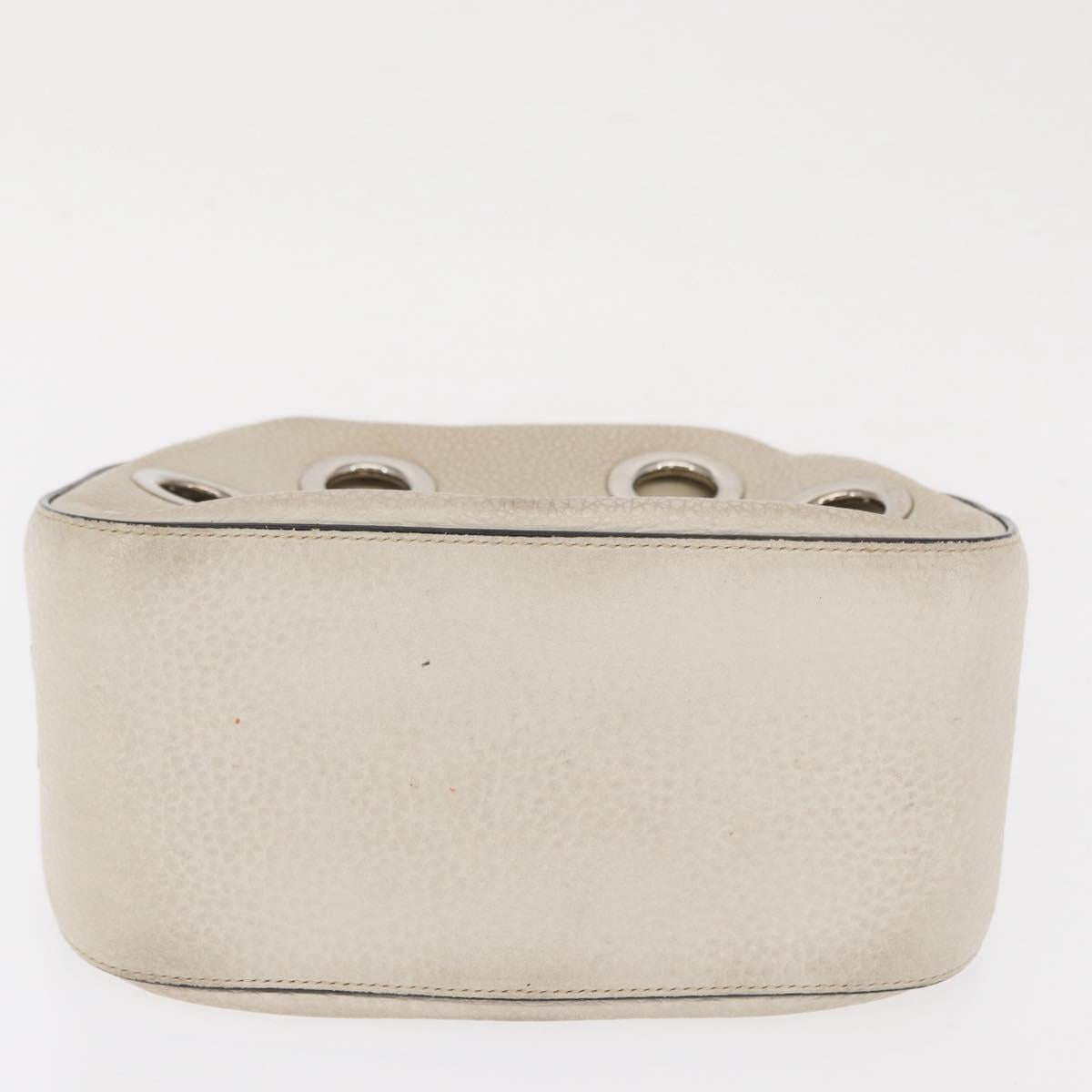 PRADA Grommet Punching Chain Hand Bag Leather Ivory Silver Auth 165205