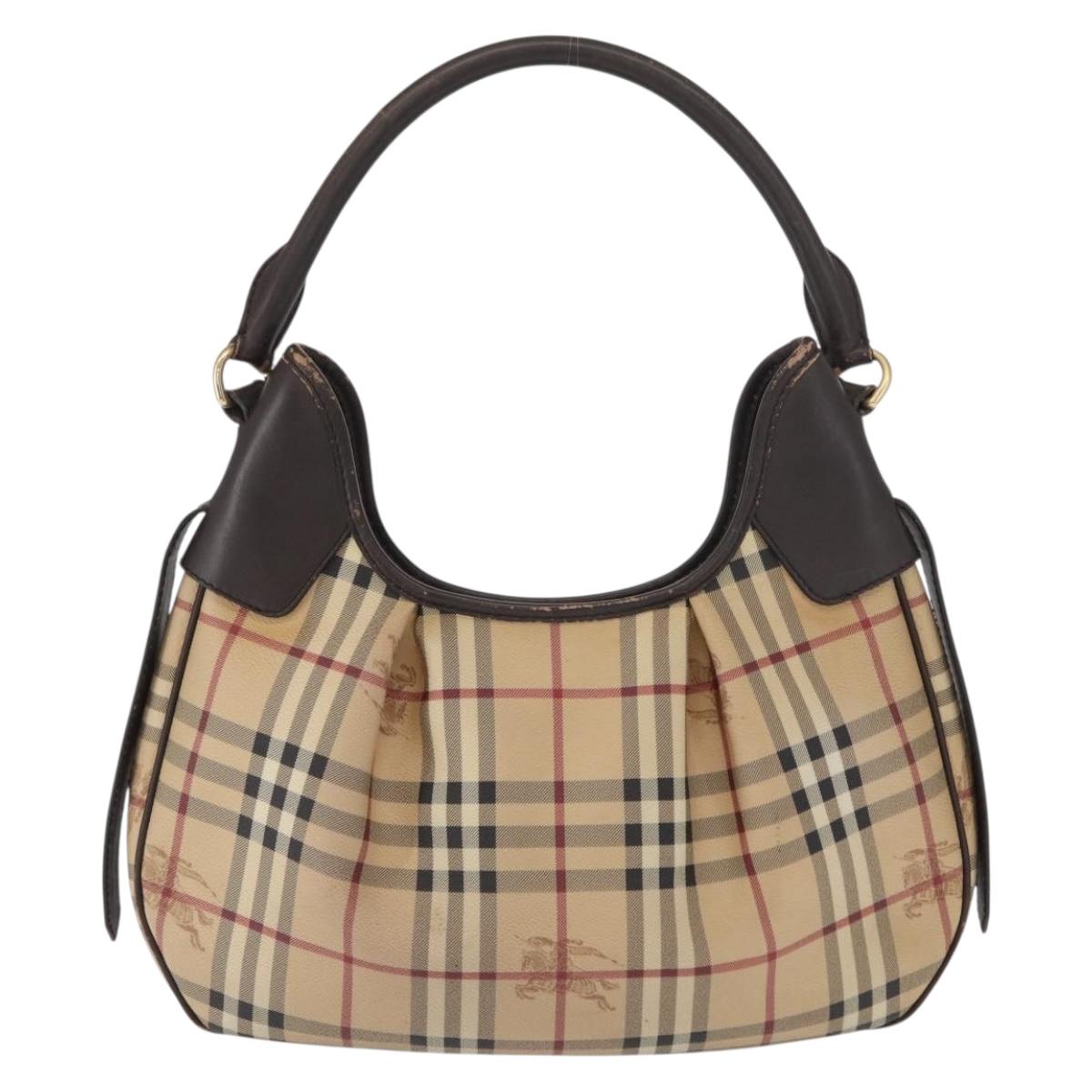 BURBERRY Nova Check Shoulder Bag PVC Beige Gold Auth 165209