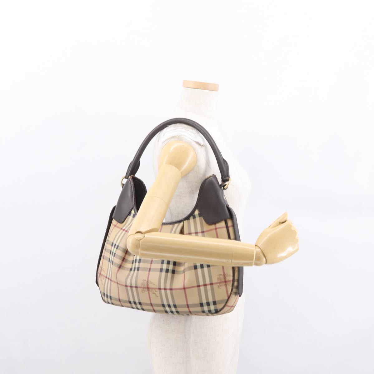 BURBERRY Nova Check Shoulder Bag PVC Beige Gold Auth 165209