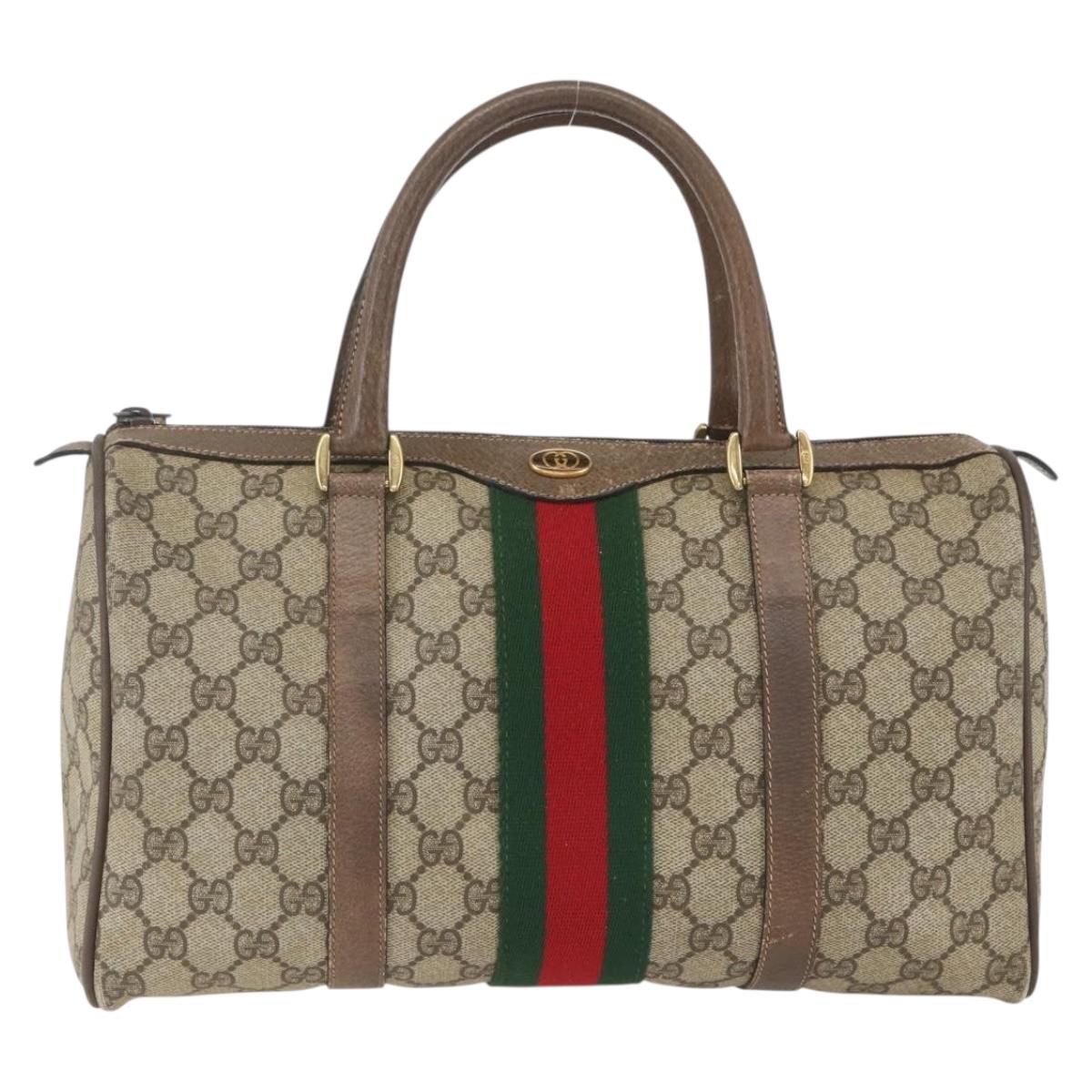 GUCCI GG Supreme Web Sherry Line Boston Bag PVC Beige Gold 39 02 007 Auth 165215
