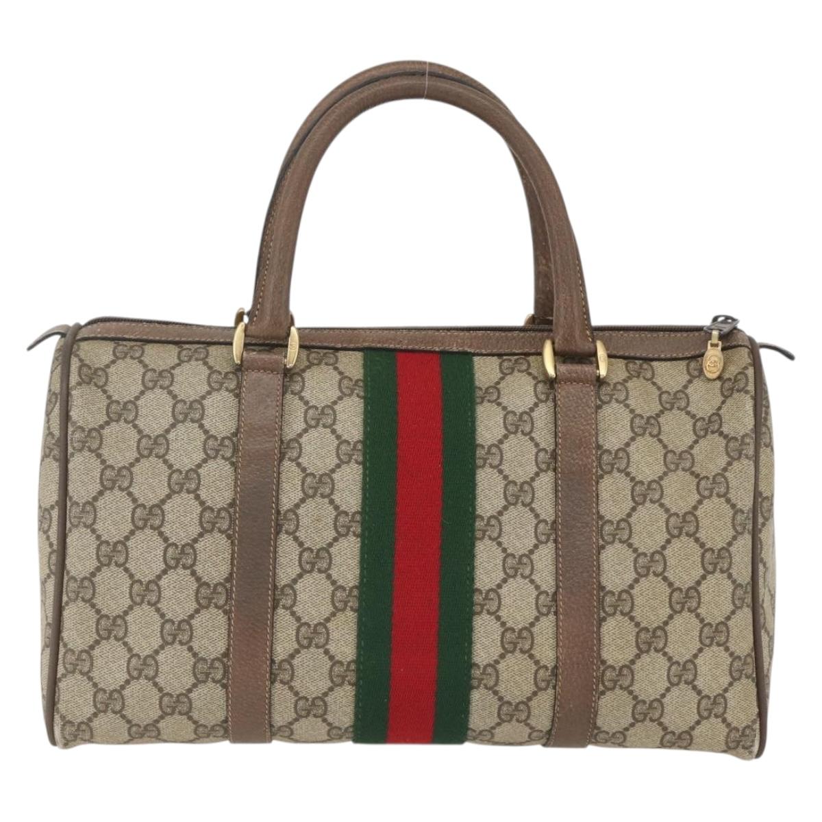 GUCCI GG Supreme Web Sherry Line Boston Bag PVC Beige Gold 39 02 007 Auth 165215