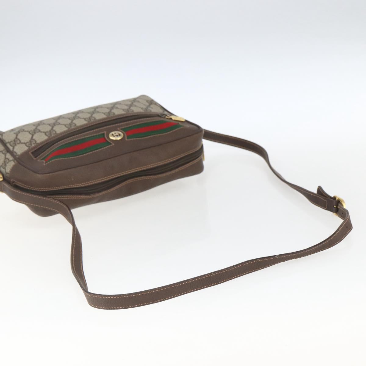 GUCCI GG Supreme Web Sherry Line Bag PVC Beige Gold 56 02 088 Auth 165218