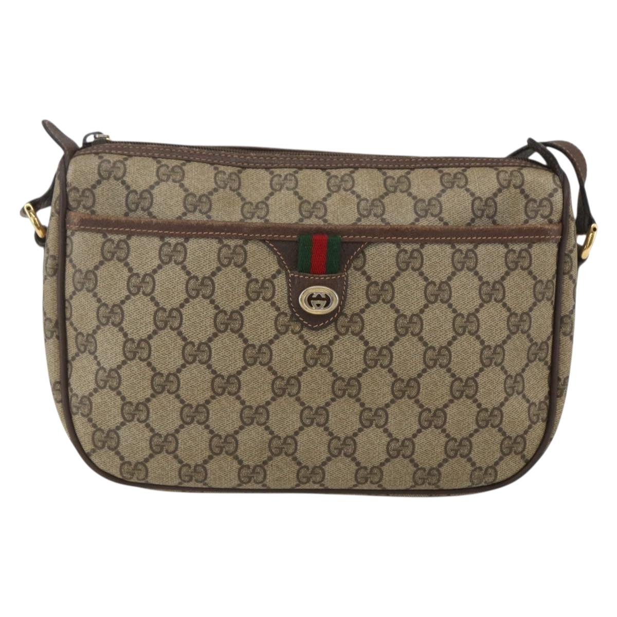 GUCCI GG Supreme Web Sherry Line Bag PVC Beige Gold 89 02 077 Auth 165219