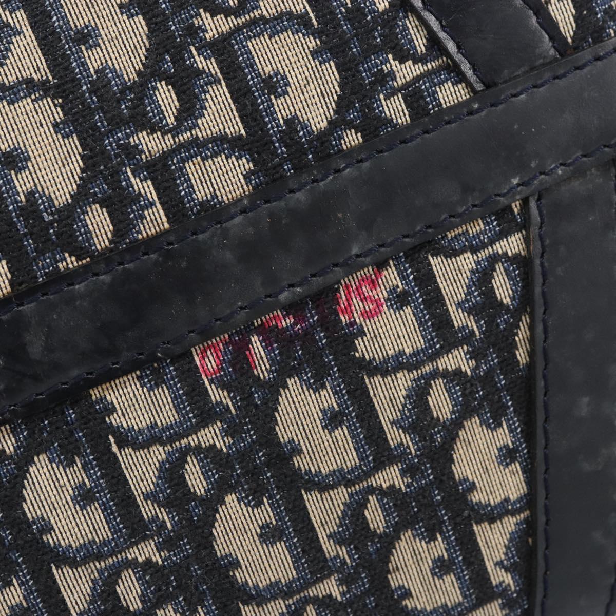 Christian Dior Trotter Canvas Boston Bag Navy Silver Auth 165227