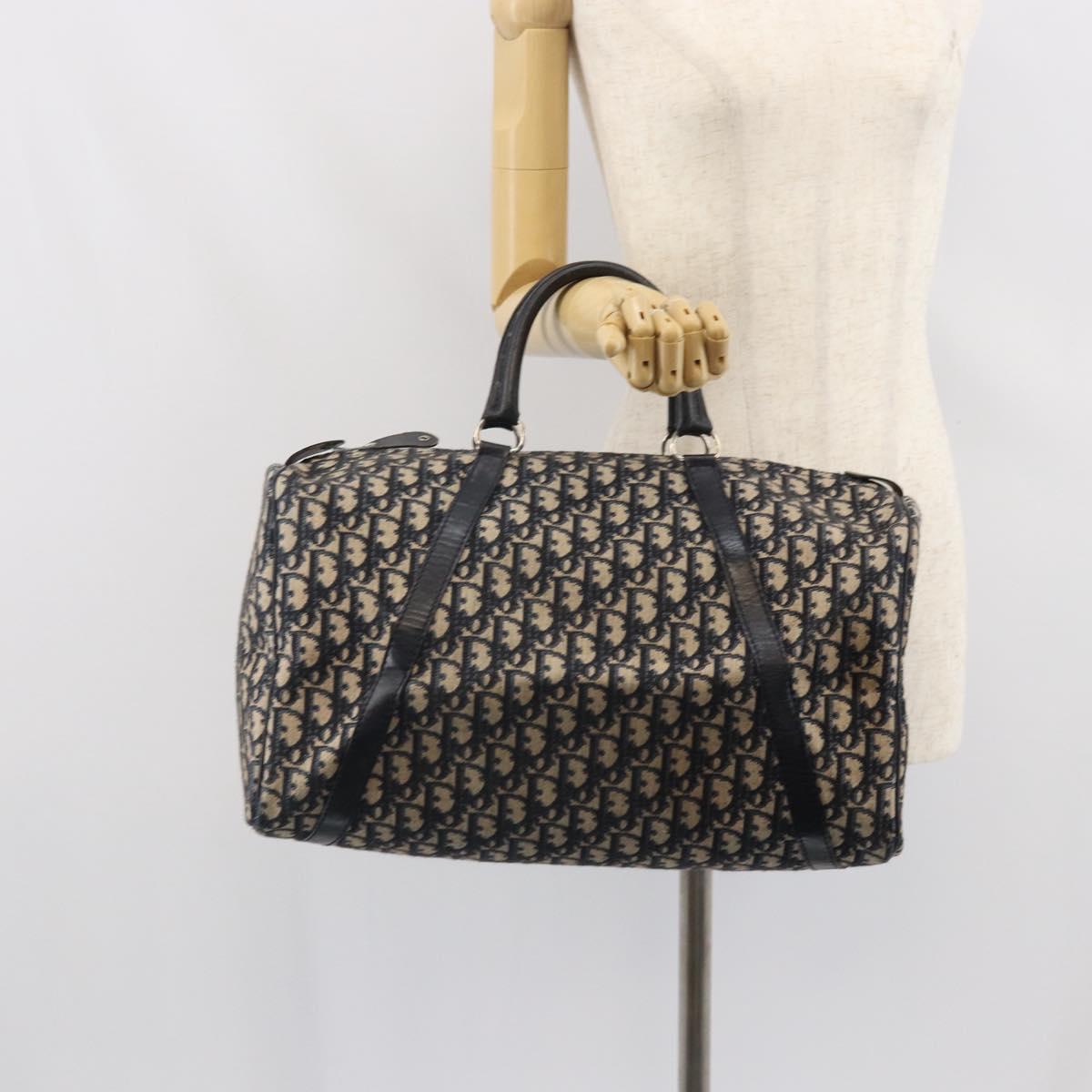 Christian Dior Trotter Canvas Boston Bag Navy Silver Auth 165227