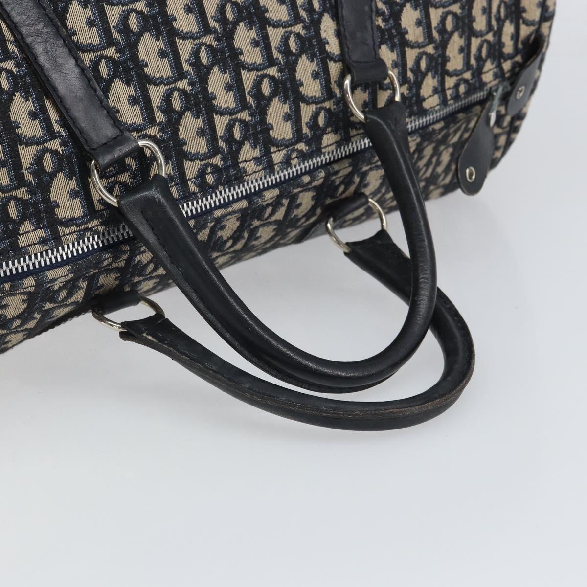 Christian Dior Trotter Canvas Boston Bag Navy Silver Auth 165227