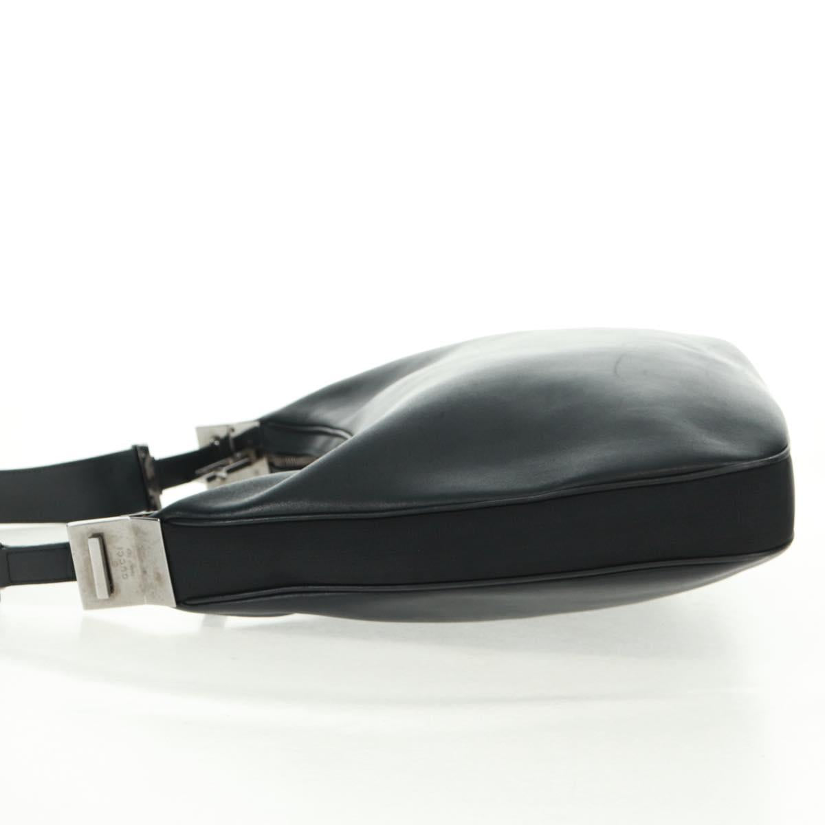 GUCCI Shoulder Bag Leather Black Silver 008 3841 Auth 165228V