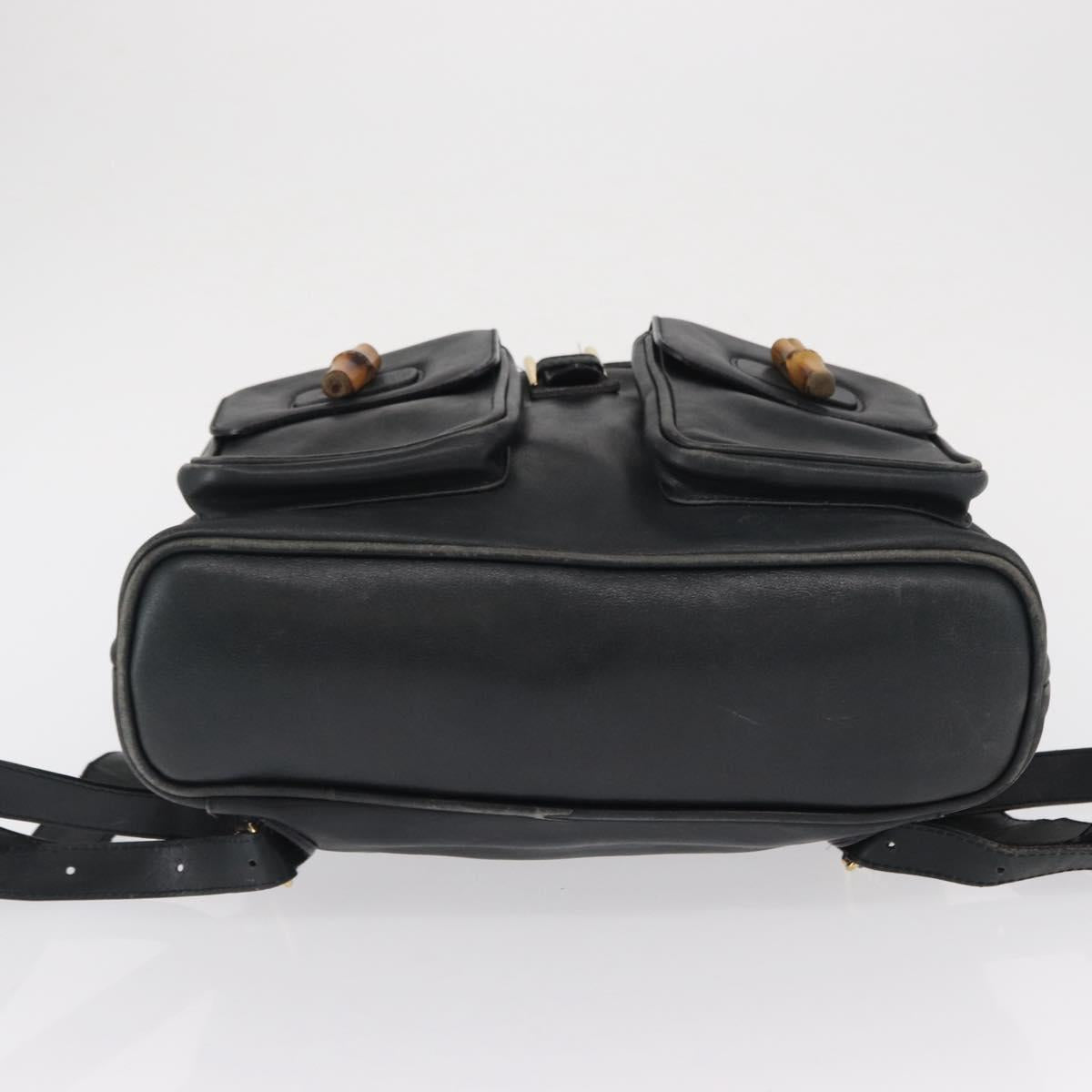 GUCCI Bamboo Backpack Leather Black Gold 003 2058 0016 Auth 165229